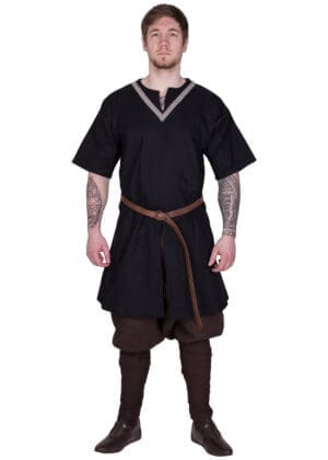 Tunica medievale bordata, maniche corte, nera