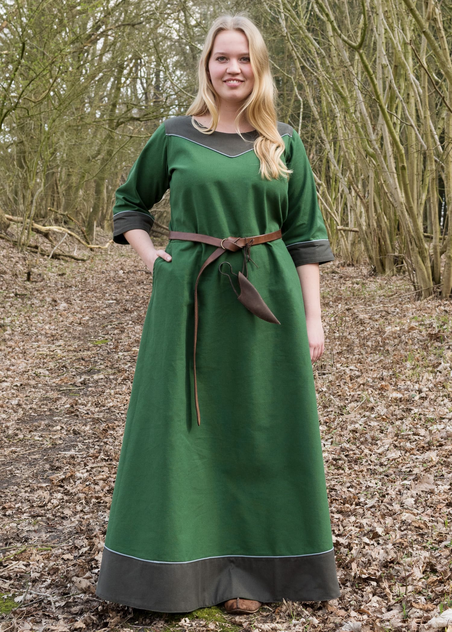Veste medievale in tela di cotone, verde - immagine 4