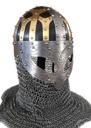 Elmo Spectacle vichingo, Spangenhelm con Aventail