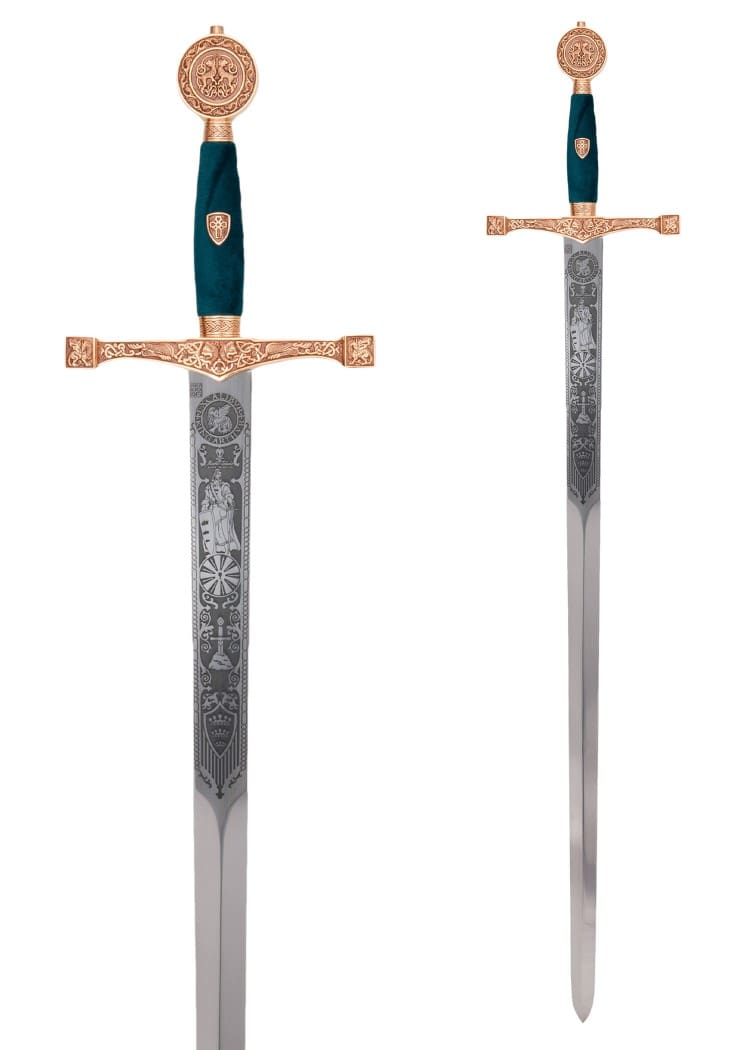 Spada Excalibur, finitura oro rosso, con incisioni, Marto