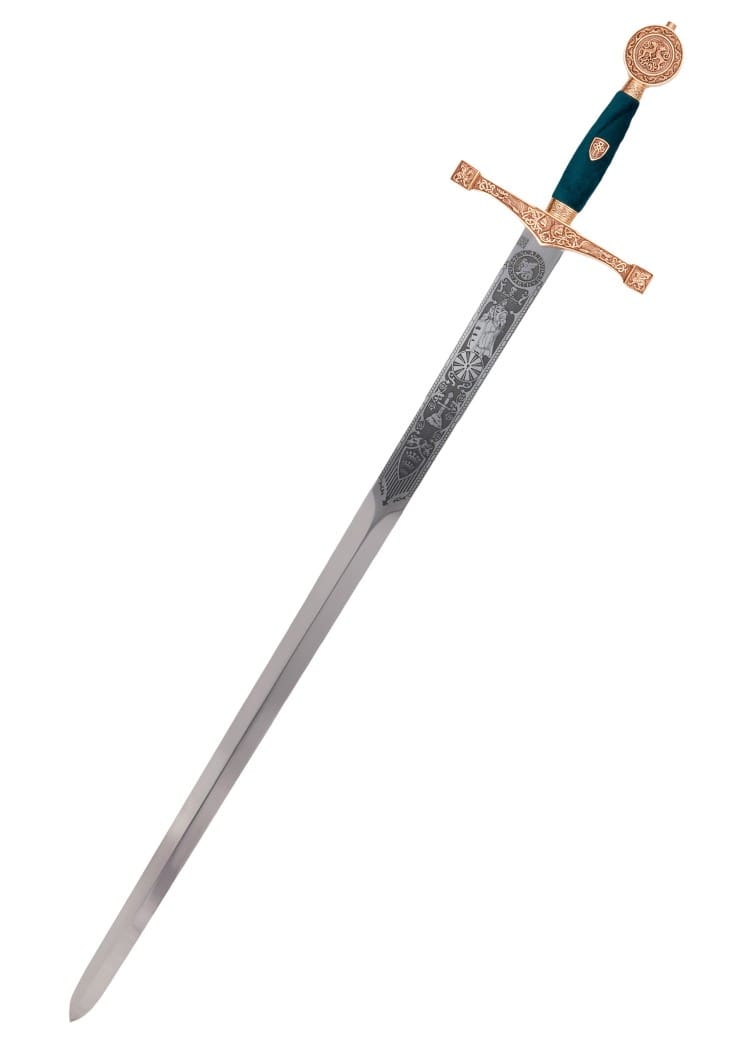 Spada Excalibur, finitura oro rosso, con incisioni, Marto - immagine 2