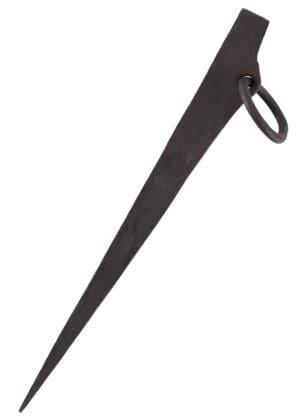 Picchetto forgiato a mano in acciaio, con anello, 28 cm ca.