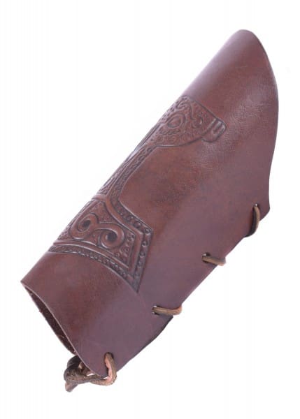 Bracciale in cuoio con martello di Thor in rilievo - immagine 3