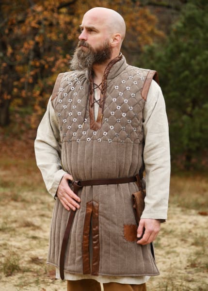 Gambeson senza maniche con dettagli fatti a mano, marrone