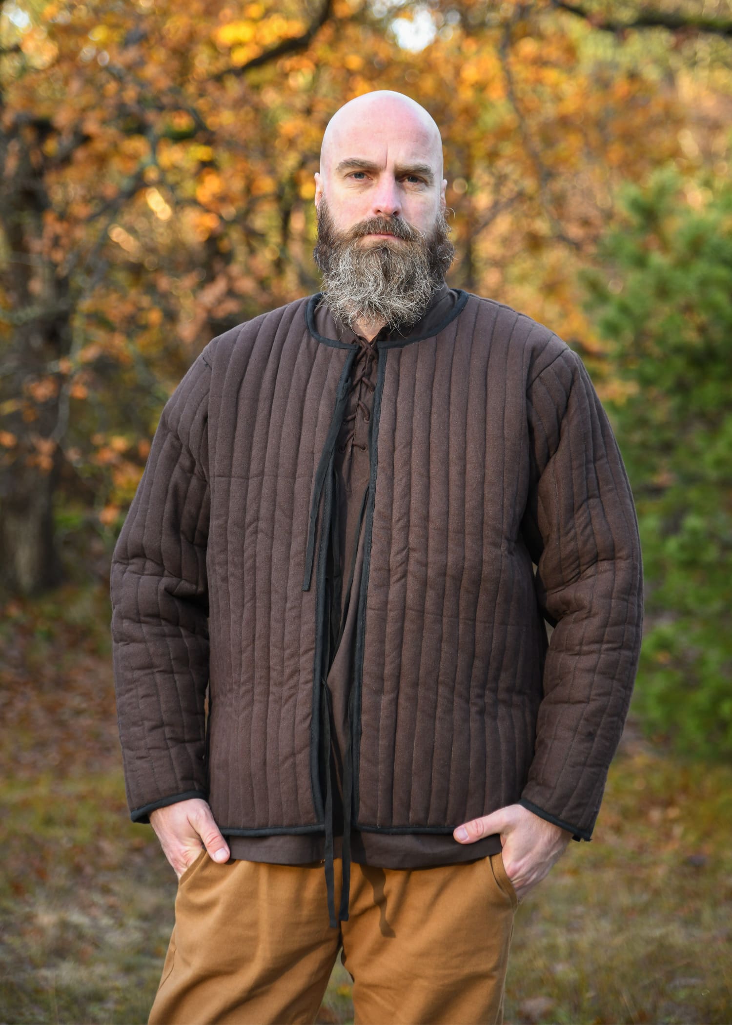 Gambeson aperto, marrone e nero